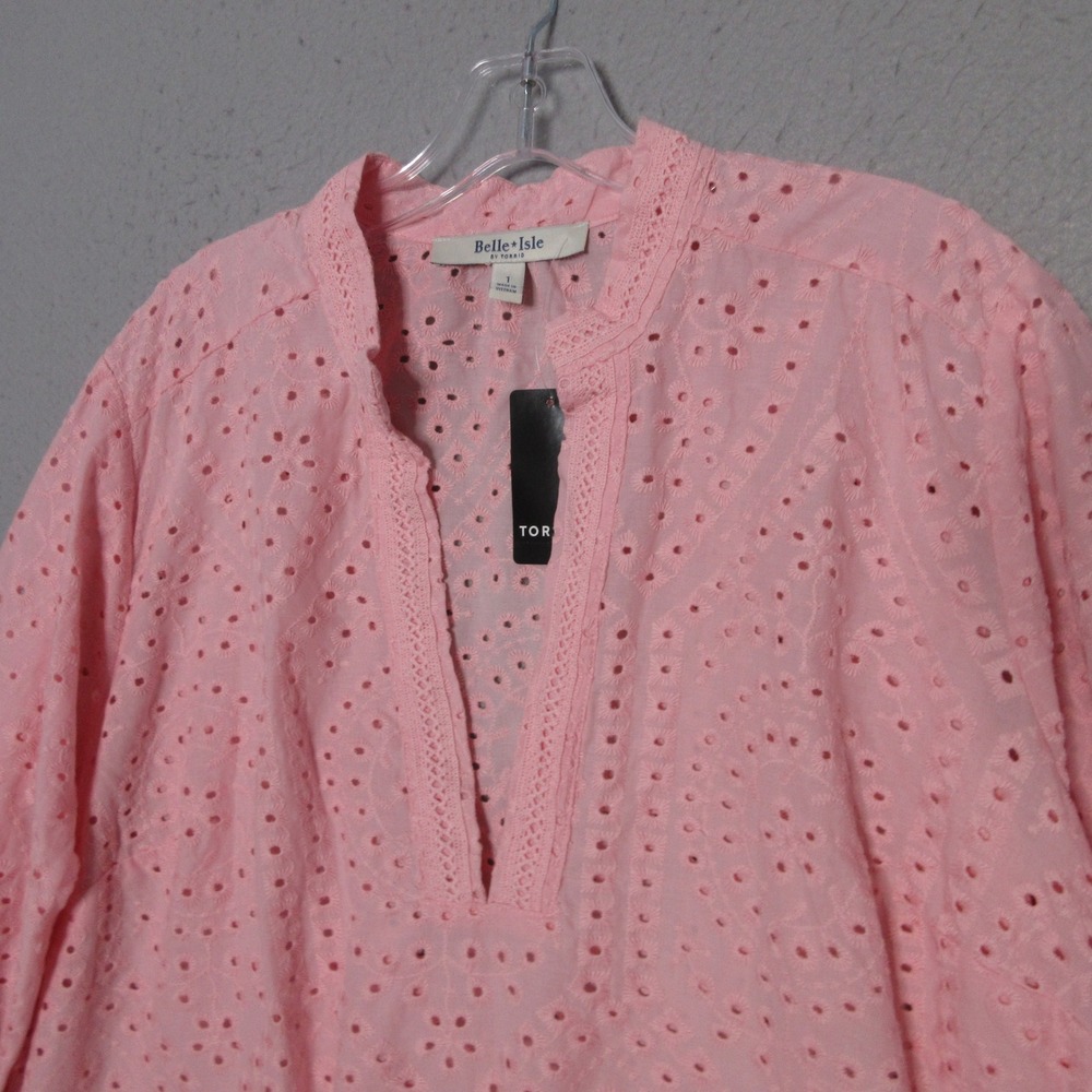 Torrid Belle Isle Tunic Top Tunic 1X Eyelet Pink Coastal Romantic Coquette NWT
